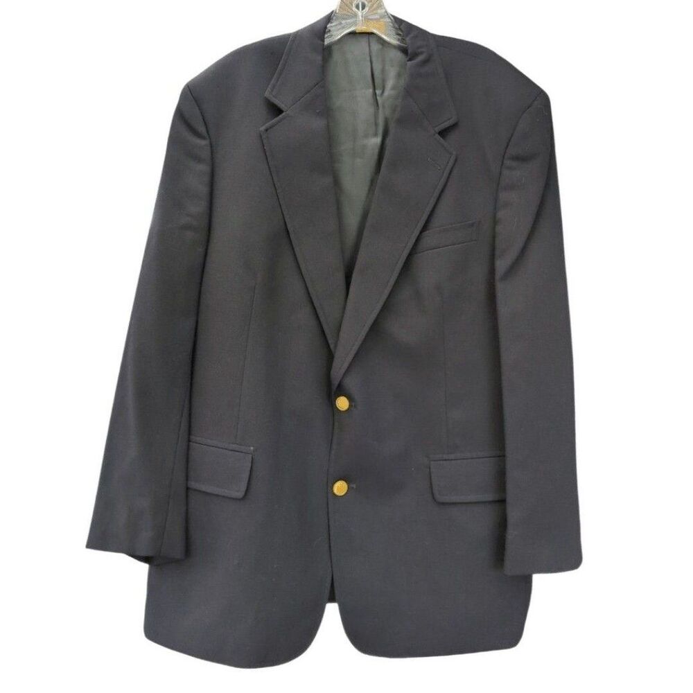 Brooks Brothers 44R Navy Wool Blazer Gold Buttons USA 44 RG F6 Navy Blue